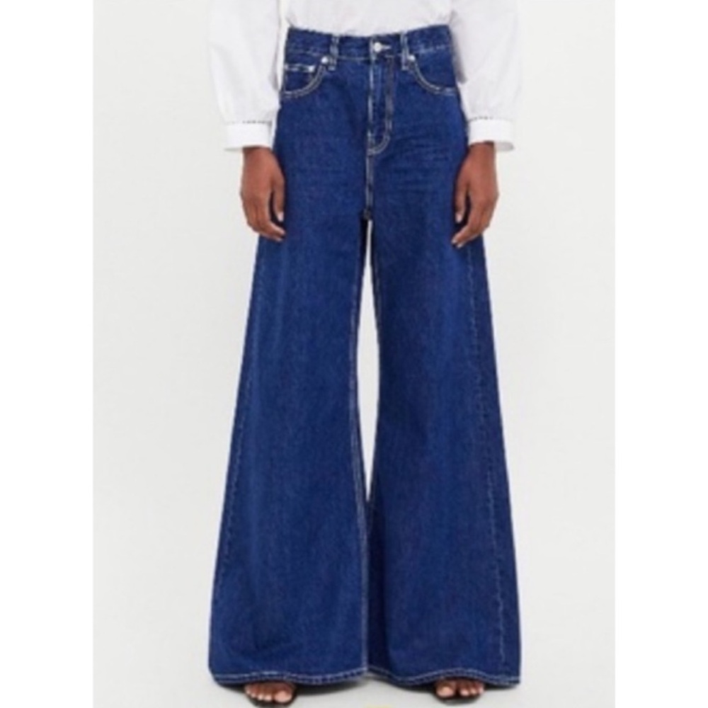 Zara Wide-Leg Flare Jeans in Dark Blue
